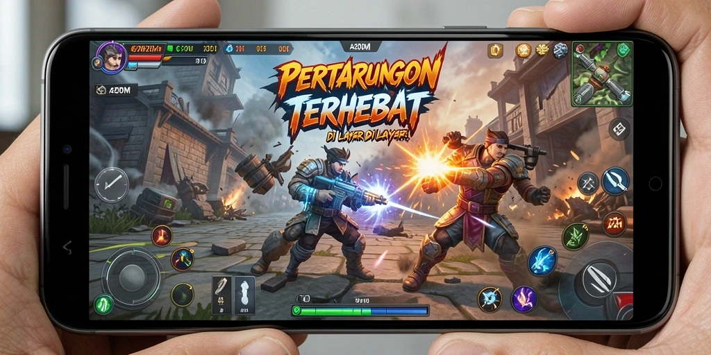 Tangkapan layar A200M menampilkan aksi pertarungan yang intens dan dinamis.