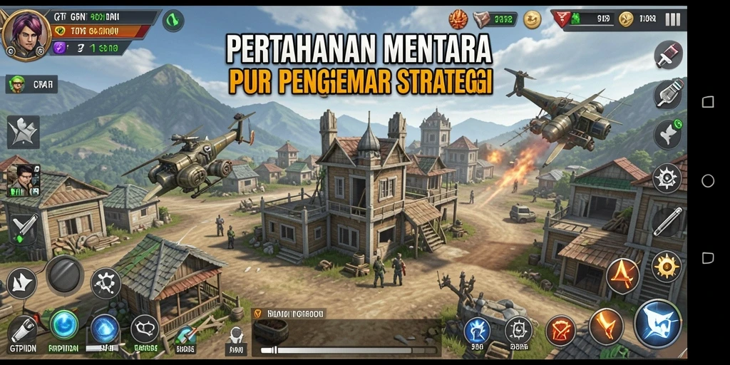 Gambaran menegangkan dari pertahanan menara melawan gelombang musuh.