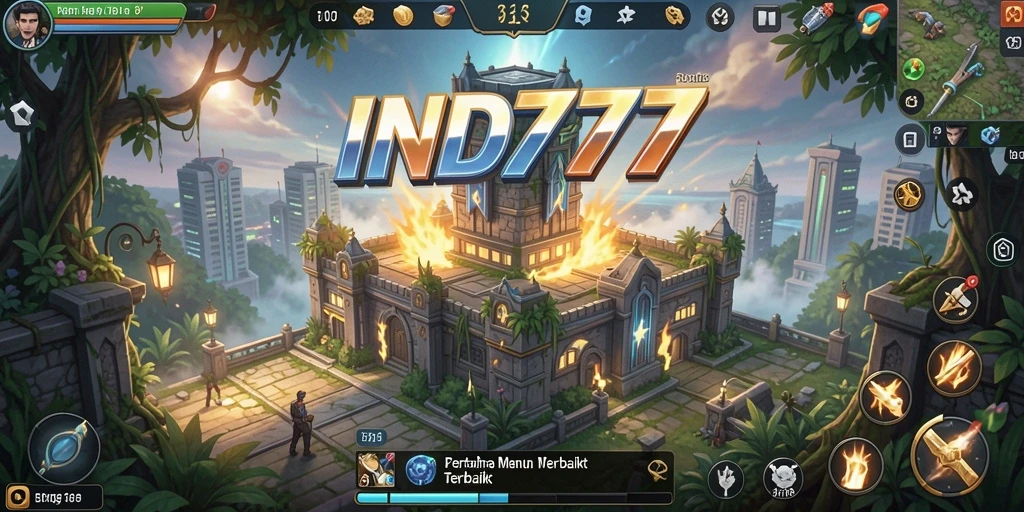 Tampilan gameplay <strong>IND777</strong> dengan pertahanan menara yang strategis.