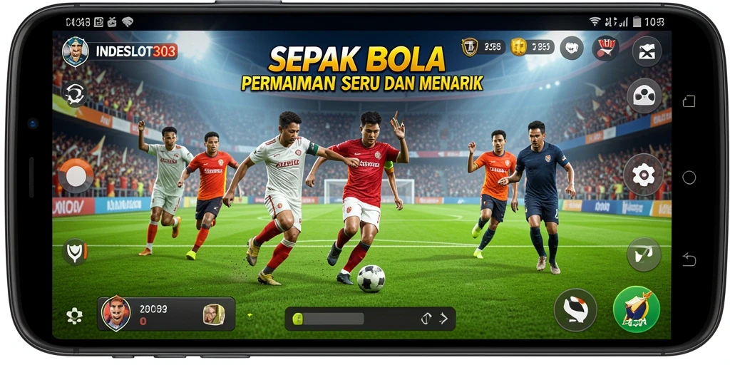 Screenshot INDESLOT303 menampilkan aksi permainan sepak bola yang intens.