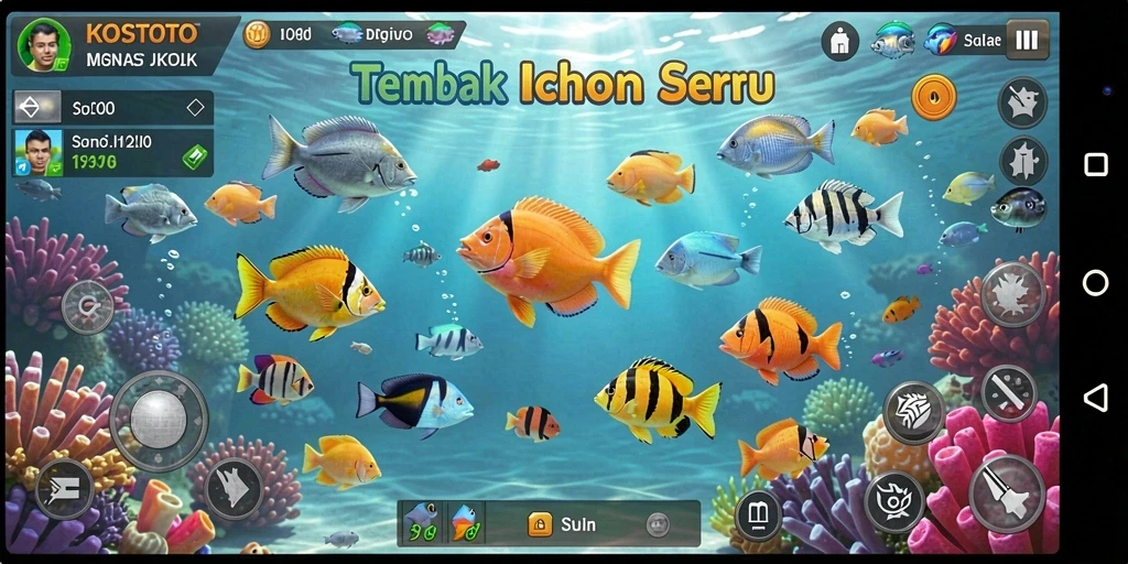 Screenshot gameplay KOSTOTO dengan aksi Tembak Ikan yang seru.