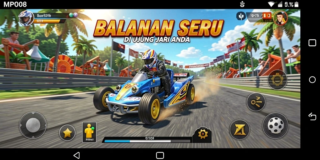 Screenshot menunjukkan aksi balapan seru di MPO08.