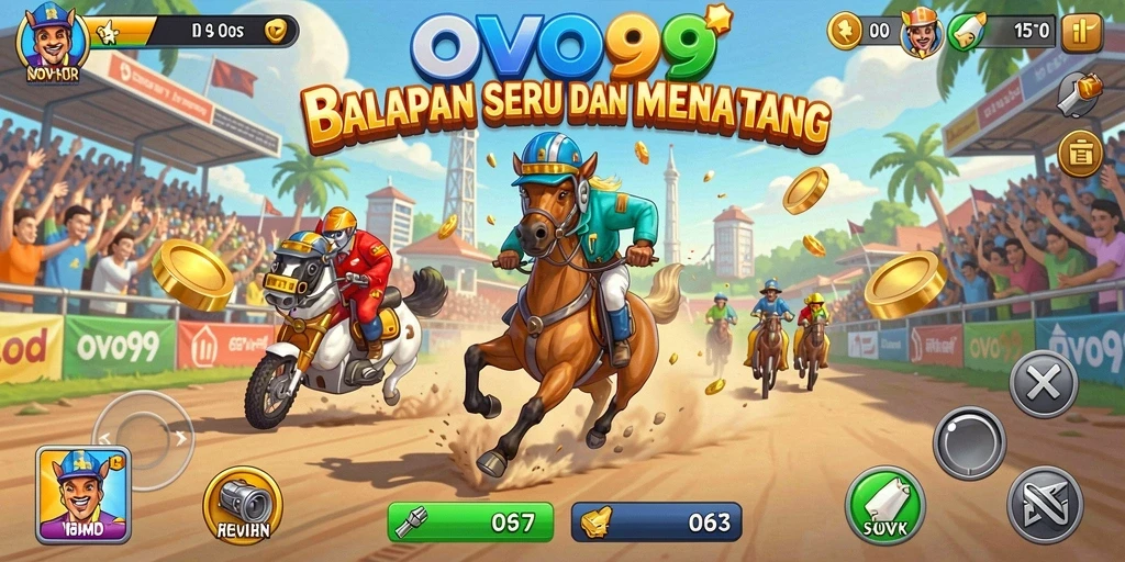 Tampilan gameplay balapan yang menegangkan dan penuh aksi di OVO99.