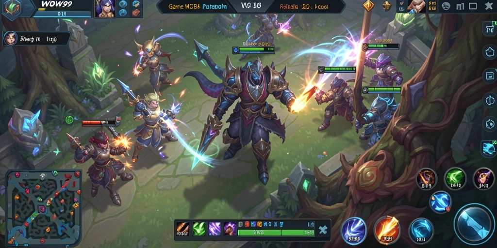 Tangkapan layar menunjukkan aksi seru dari permainan MOBA WOW99.